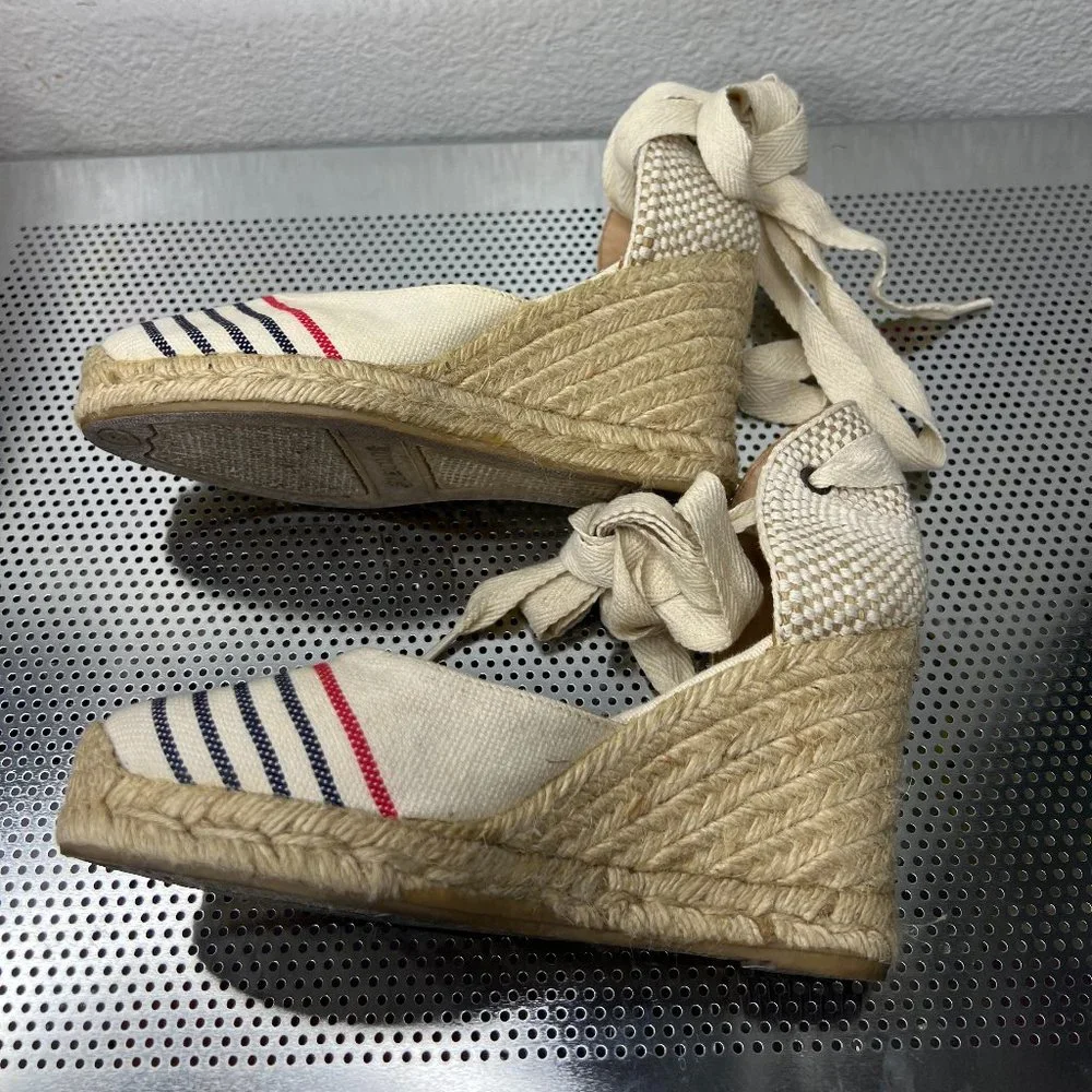 Soludos Women's Lace-Up Tall Wedge Espadrilles Red‎ Navy Natural  Size 5